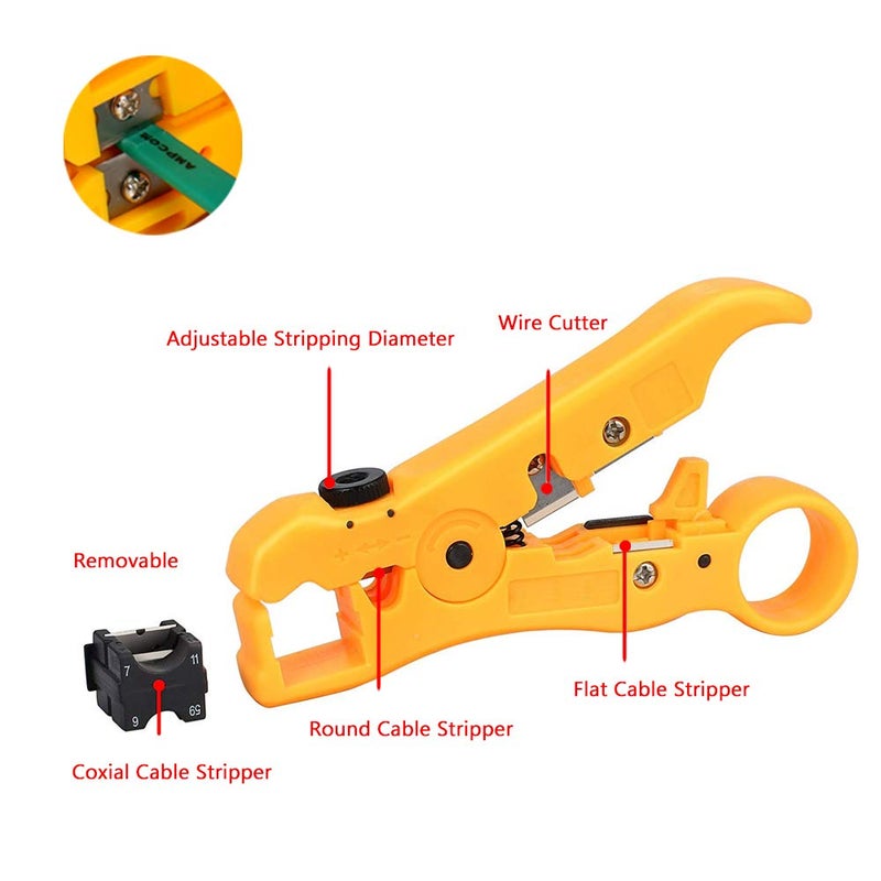 Miular Universal Coaxial Cable Stripper Cutter Stripping Tool for Flat/Round UTP Cat5 Cat6 Coax RG59 /RG6/7/11, 2 Pack - Image 2